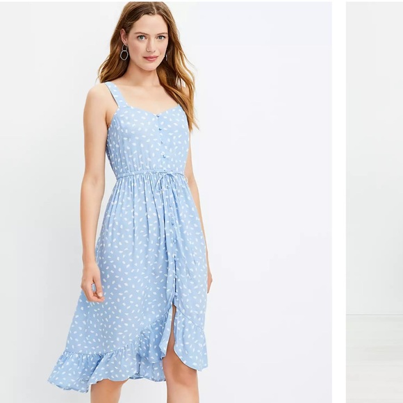 BRUSHSTROKE BUTTON RUFFLE MIDI DRESS - Picture 2 of 4